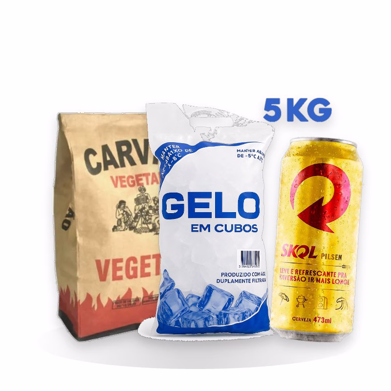 Combo Churrasco: carvão, gelo e 12 latões Skol